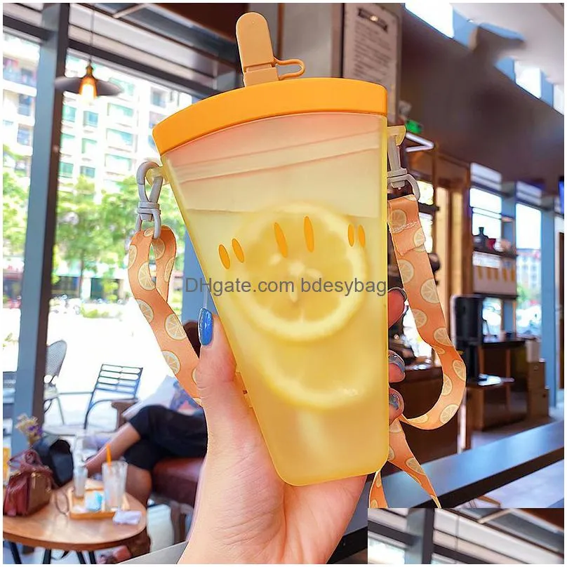 plastic water bottle watermelon orange ice cream water bottles with straw portable popsicle cup for kids girls