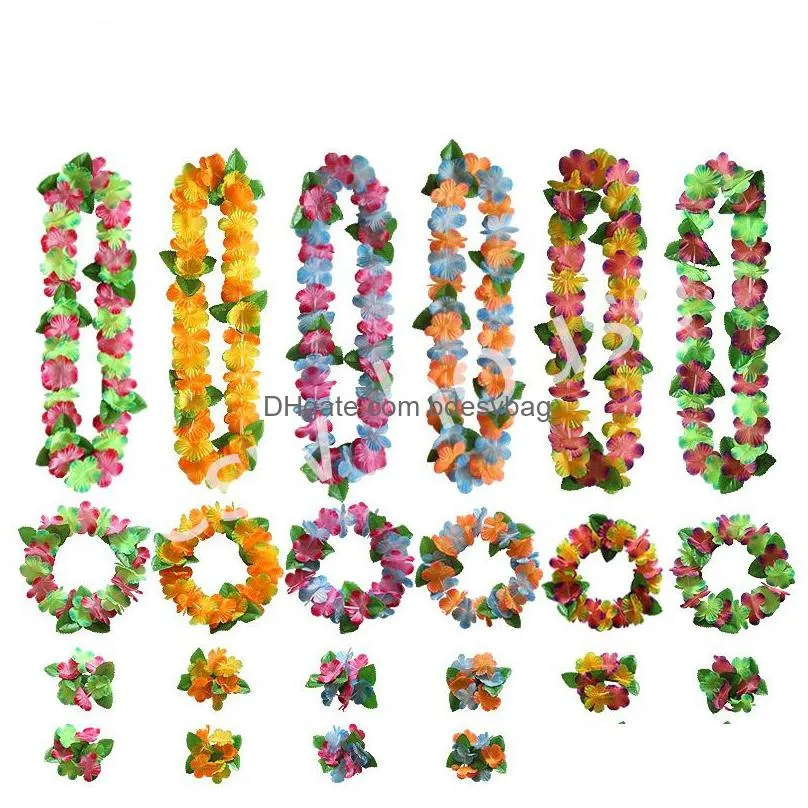 hawaiian artificial flowers garland necklaces leis dance garlands party favors celebrations supplies