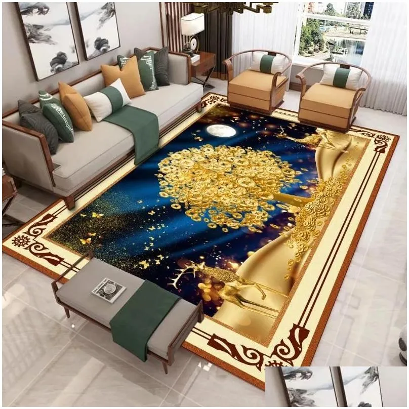 modern chinese style 3d printed carpet living room sofa coffee table light luxury blanket home bedroom full bed mat carpets