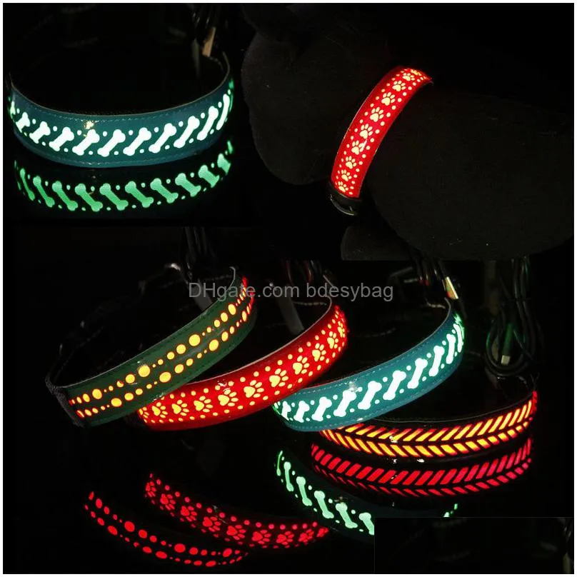 night safety flashing glowing dogs collars s m l usb rechargeable glow light up nylon doggy collar