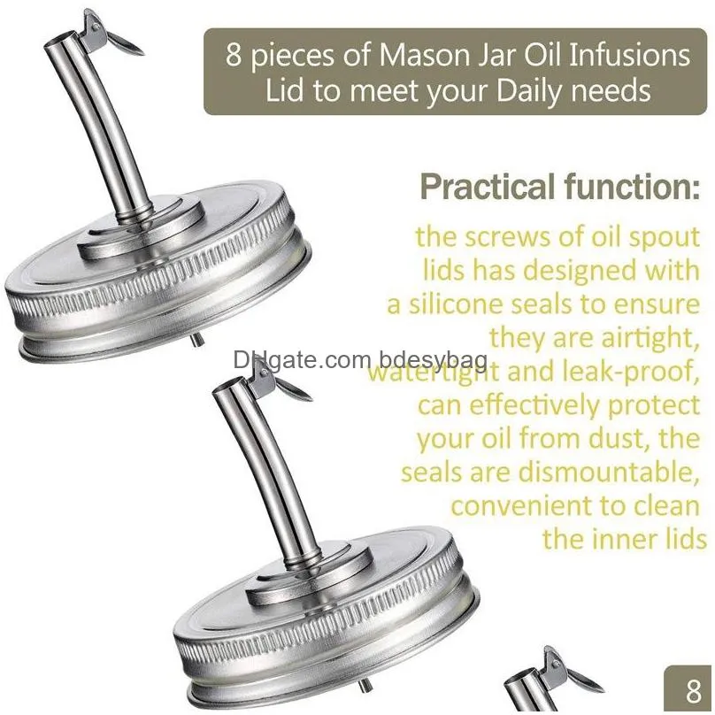 jar pour spout lid regular mouth oil vinegar pours dispenser with caps compatible with mason jars