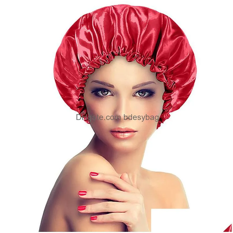 double layer satin bonnet adjust sleep night cap head cover for curly springy hair styling accessories