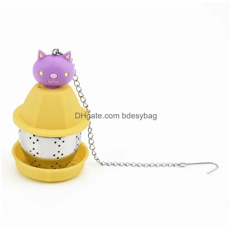 silicone reusable tea tools cartoon design infuser with stainless steel chain for loose leaf tea or herbal