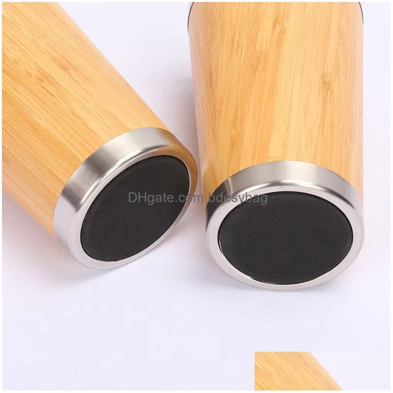 bamboo vacuum cup stainless steel inner coffee cup 450ml travel camping sport car mug coffee water thermos cup