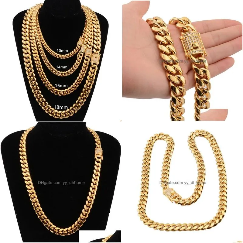 8mm/10mm/12mm/14mm/16mm Stainless Steel Jewelry 18K Gold Plated High  Polished Miami Cuban Link Necklace Men Punk Curb Chain Butterfly Clasp From  Frankie_ngok, $11.09