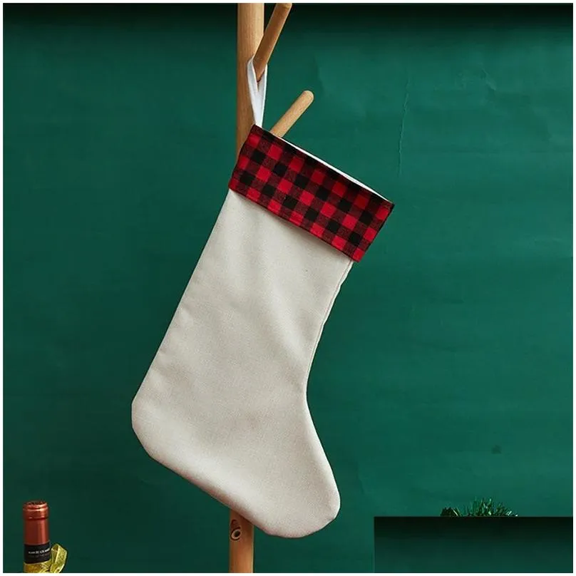 sublimation  plaid christmas decoratio stocking blank xmas candy socks gift santa stockings christmases tree oranment decorations 750