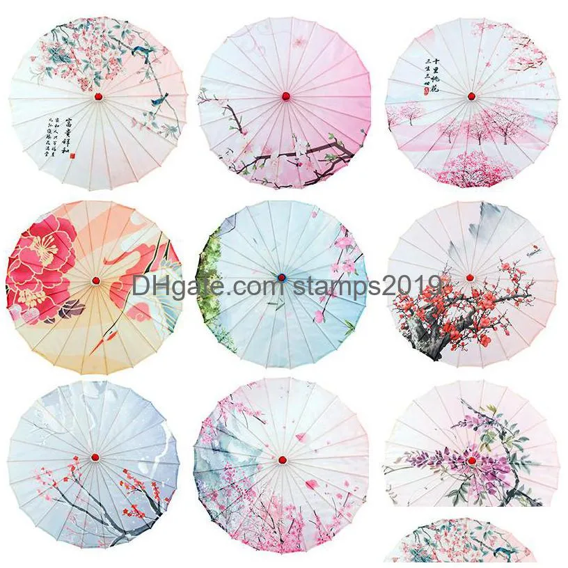 silk cloth traditional chinese umbrellas wooden handle craft umbrella adult size wedding party stage performance props