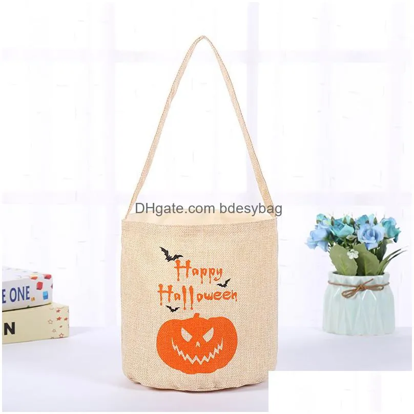 halloween candy bucket kids led night canvas candy gift bags halloween pumpkin ghost skull printed party candy storage bags