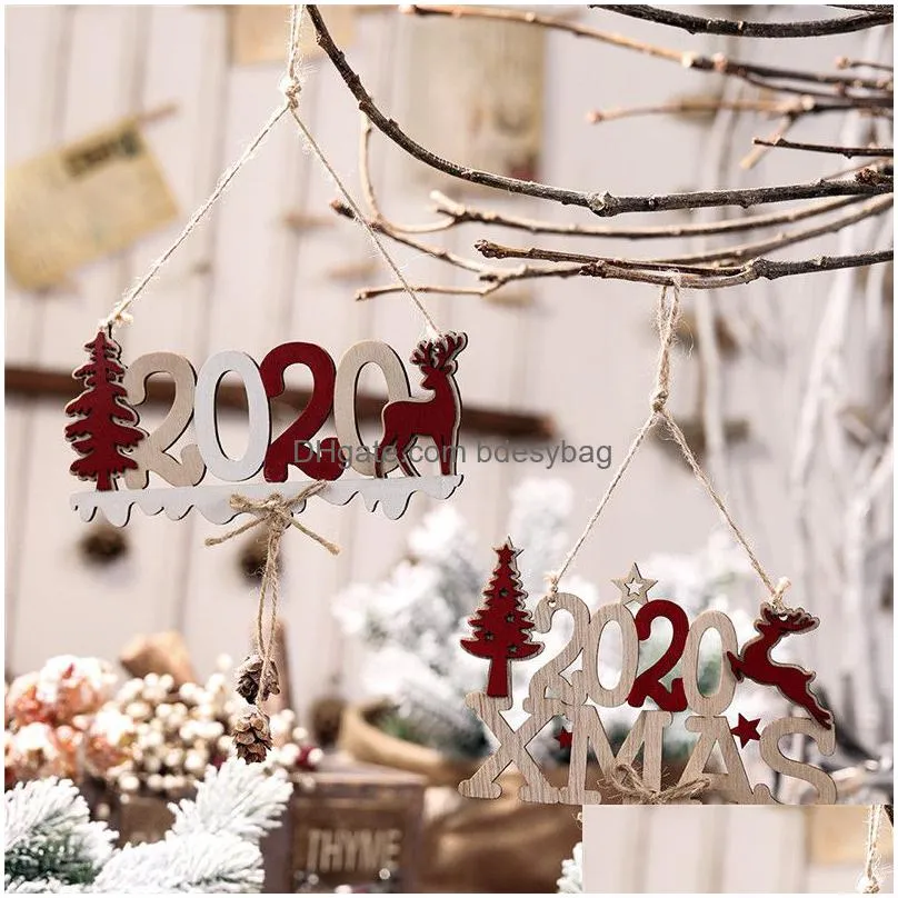 christmas hanging pendant 2020 wooden window xmas tree hanging product letters moose with rope christmas decoration