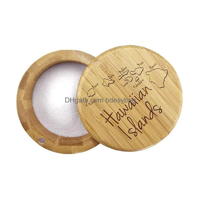 bamboo salt storage box with magnetic swivel lid salt permanently engraved on lids herb spice seasoning container kitchen tools