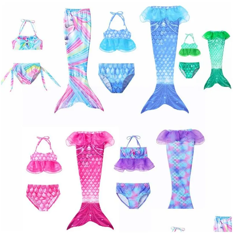 girls cosplay swimsuit 3pcs mermaid tail swimwear kids mermaid swim pool cosplay bathing suit girls mermaid princess party cosplay177d