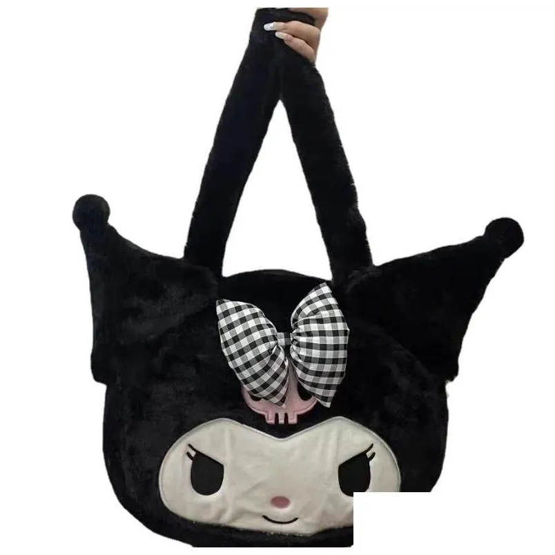 ins big girls fuzzy handbag black kuromi plush soft bag princess accessories shoulder bags big capacity festival gift