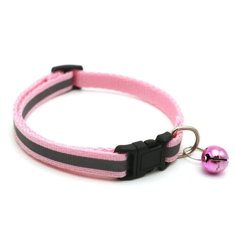12 colors nylon reflective dog collar leashes for small dogs cat puppy necklace with bell pet supplies