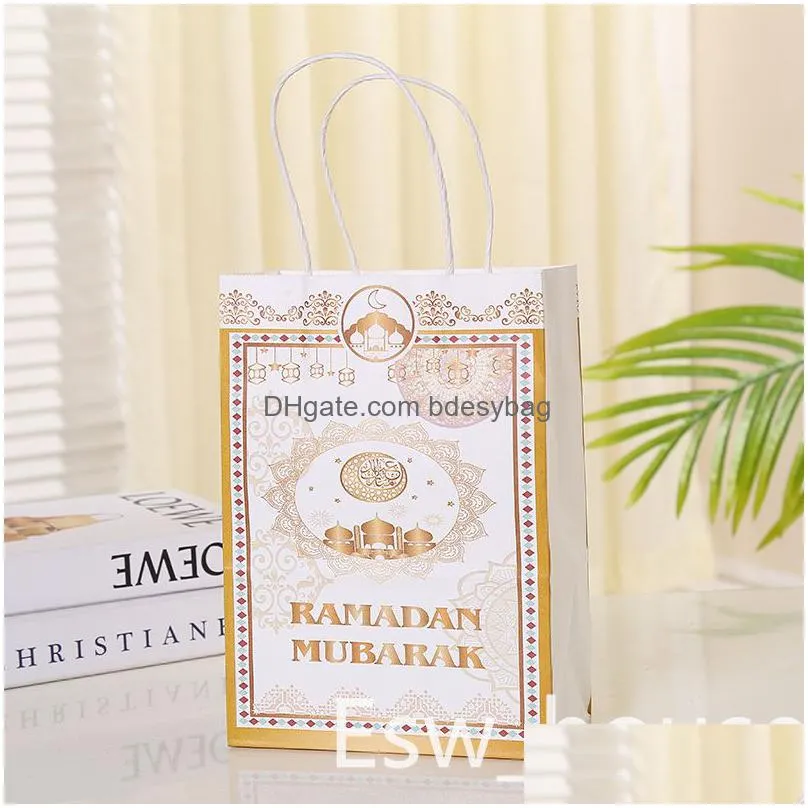 eid mubarak party paper bags kraft ramadan gift bag with handle wedding party favors pouch