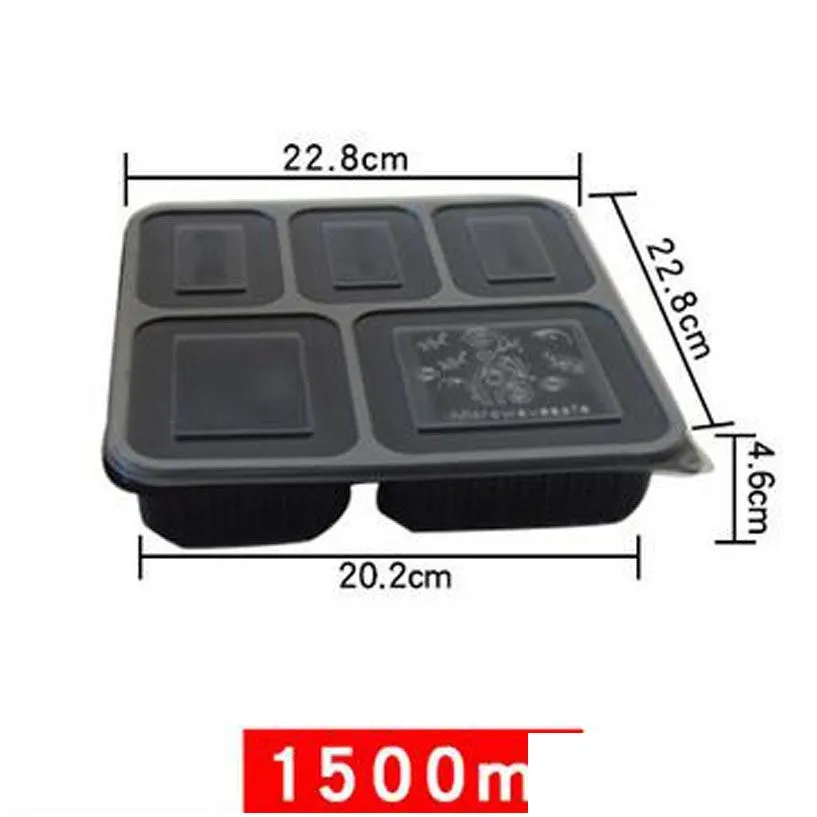 disposable1000ml 1500ml plastic dinner boxes 5compartment food lunch storage holoder 2 colors take out box tableware 200 sets/lot