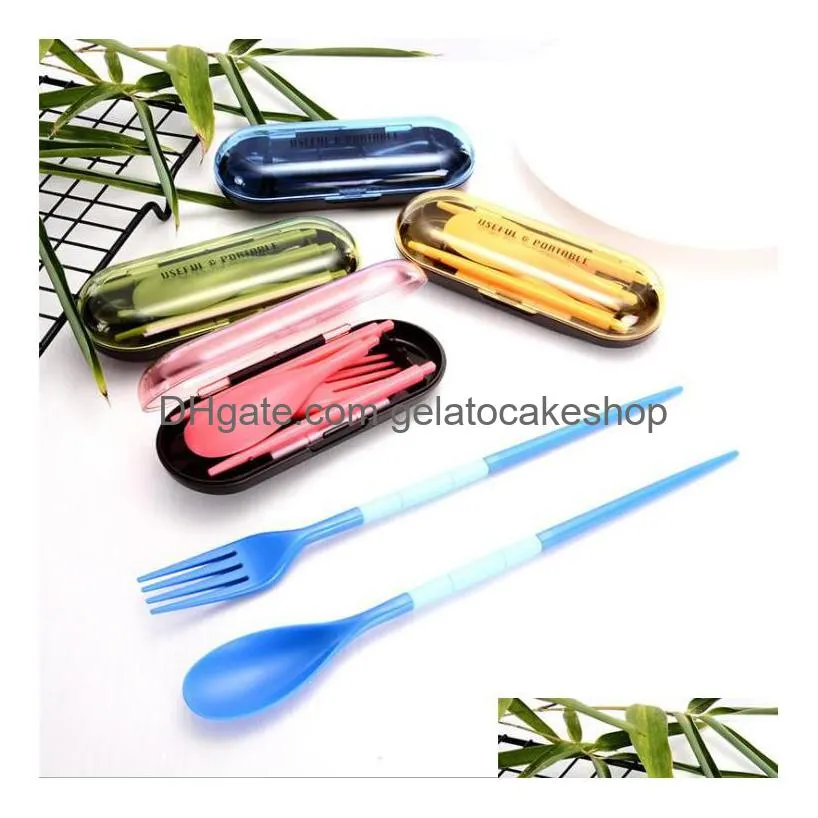 portable folding travel dinnerware set plastic cutlery fork chopsticks sets for adult kids outdoor camping picnic 3pcs/set