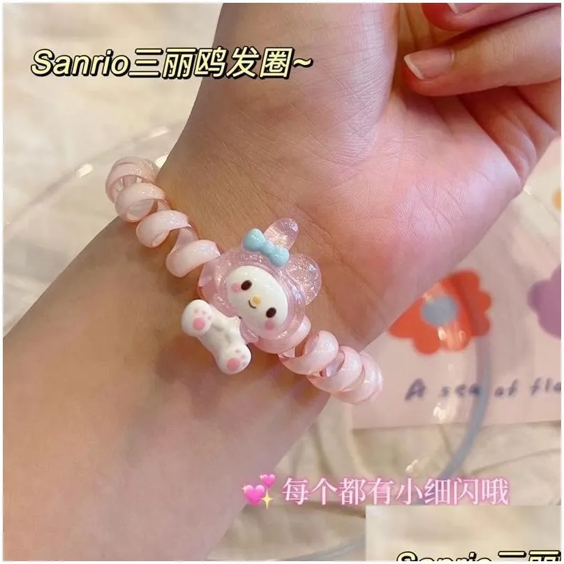 kuromi style telephone wire cord gum hair tie girls candy color elastic hair band ring rope bracelet stretchy scrunchy