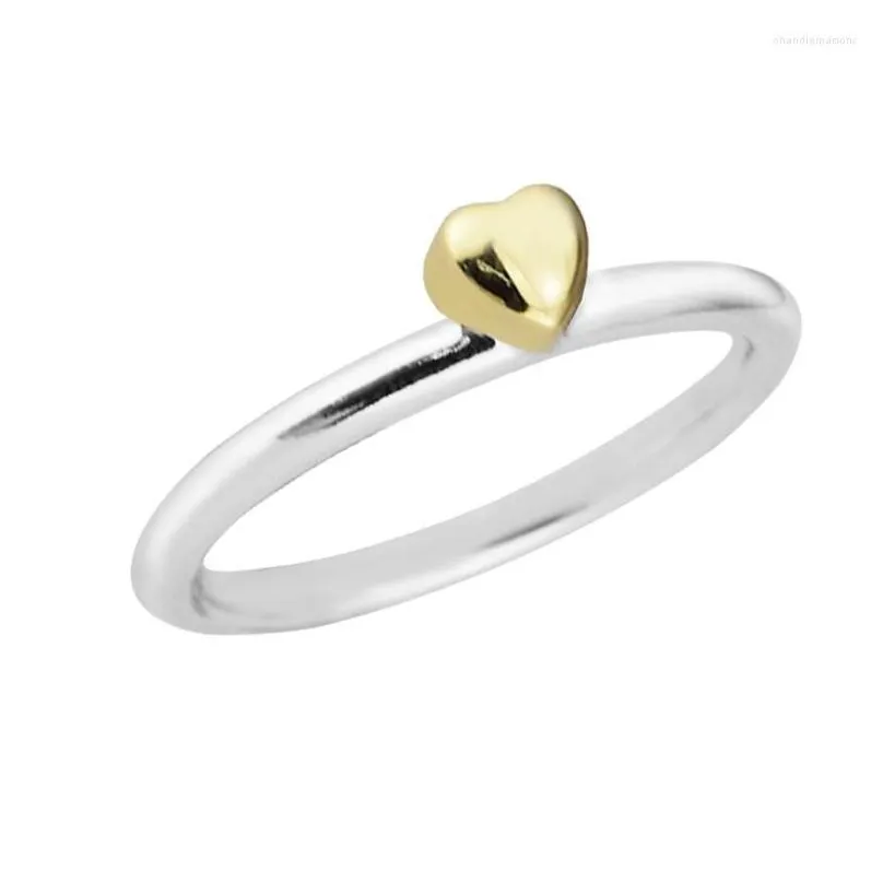 cluster rings puzzle heart with light yellow gold color authentic 925 sterlingsilverjewelry