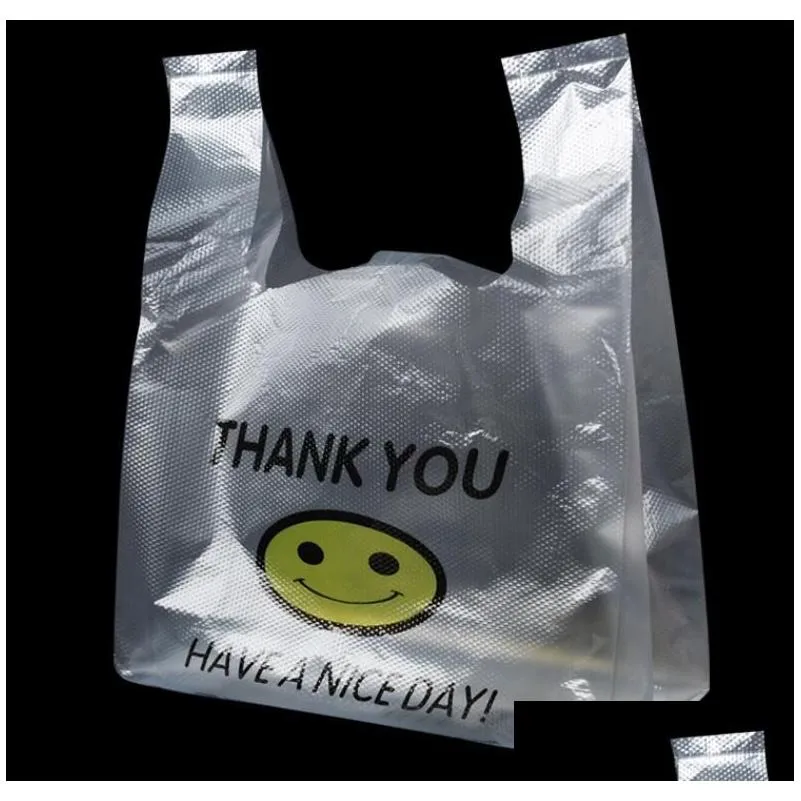 transparent smiling face portable plastic bags customized  material waterproof multipurpose vest shopping bags epacket 