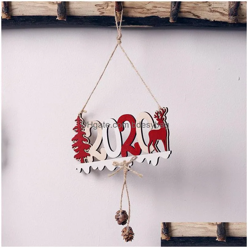 christmas hanging pendant 2020 wooden window xmas tree hanging product letters moose with rope christmas decoration