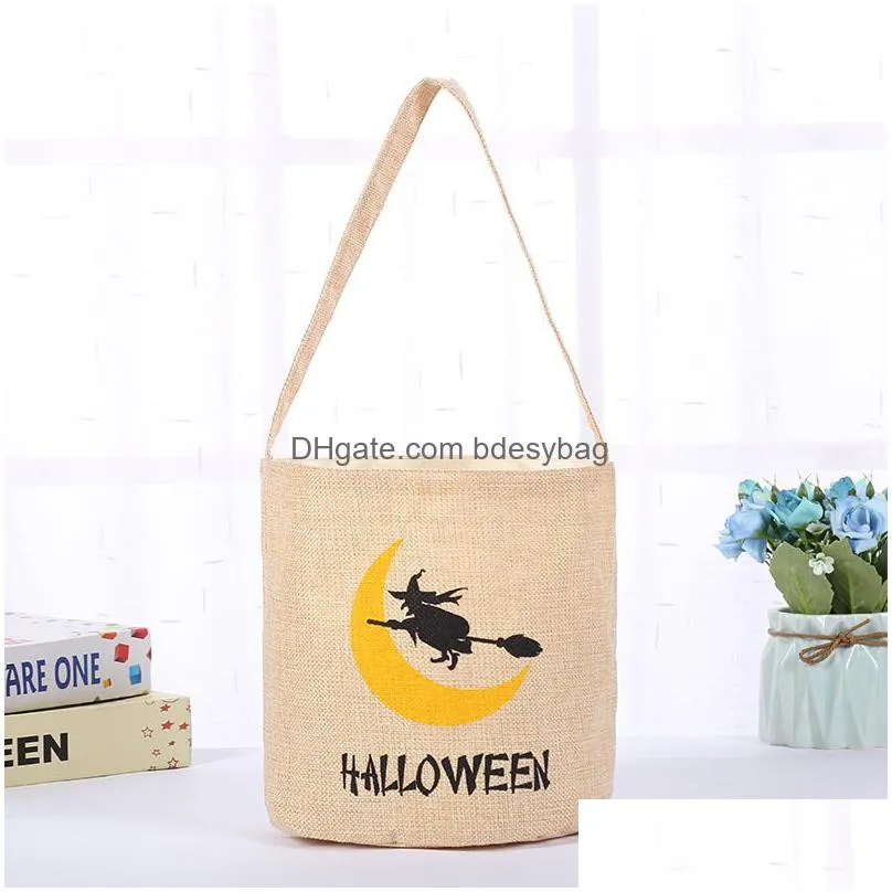 halloween candy bucket kids led night canvas candy gift bags halloween pumpkin ghost skull printed party candy storage bags