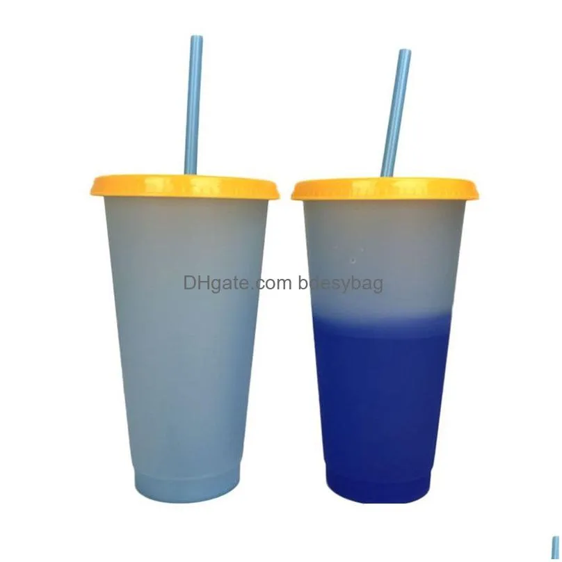 plastic magic cup temperature changed color mug cold water color changing coffee cup water bottles with straws set 24oz