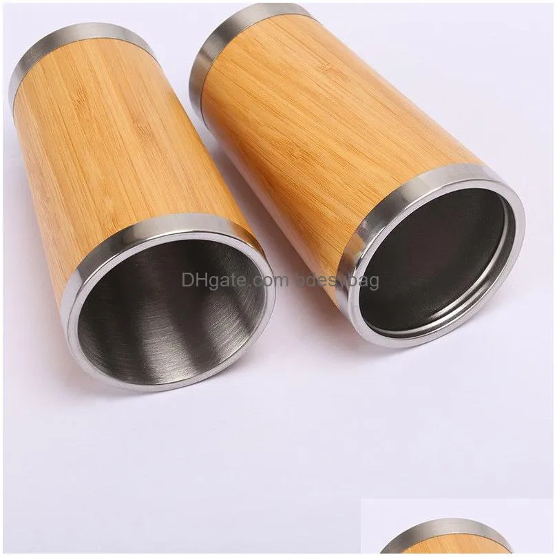 bamboo vacuum cup stainless steel inner coffee cup 450ml travel camping sport car mug coffee water thermos cup