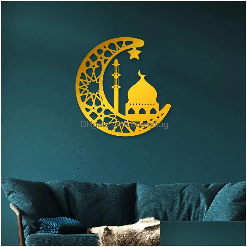 party supplies ramadan mirror stickers gold silver muslim islam eid mubarak festival home decoration