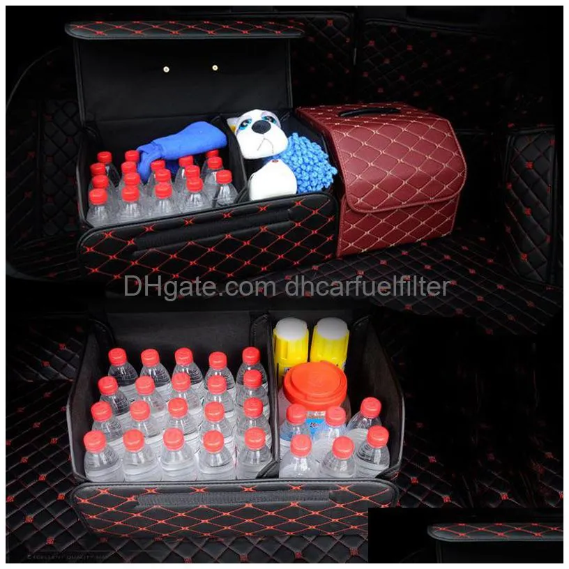 universal car storage bag pu leather trunk folding organizer box for most cars suv storages food drink with stowing tidying