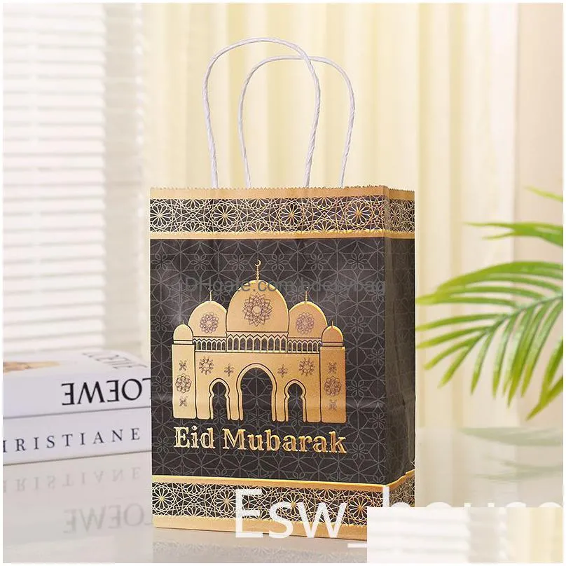 eid mubarak party paper bags kraft ramadan gift bag with handle wedding party favors pouch