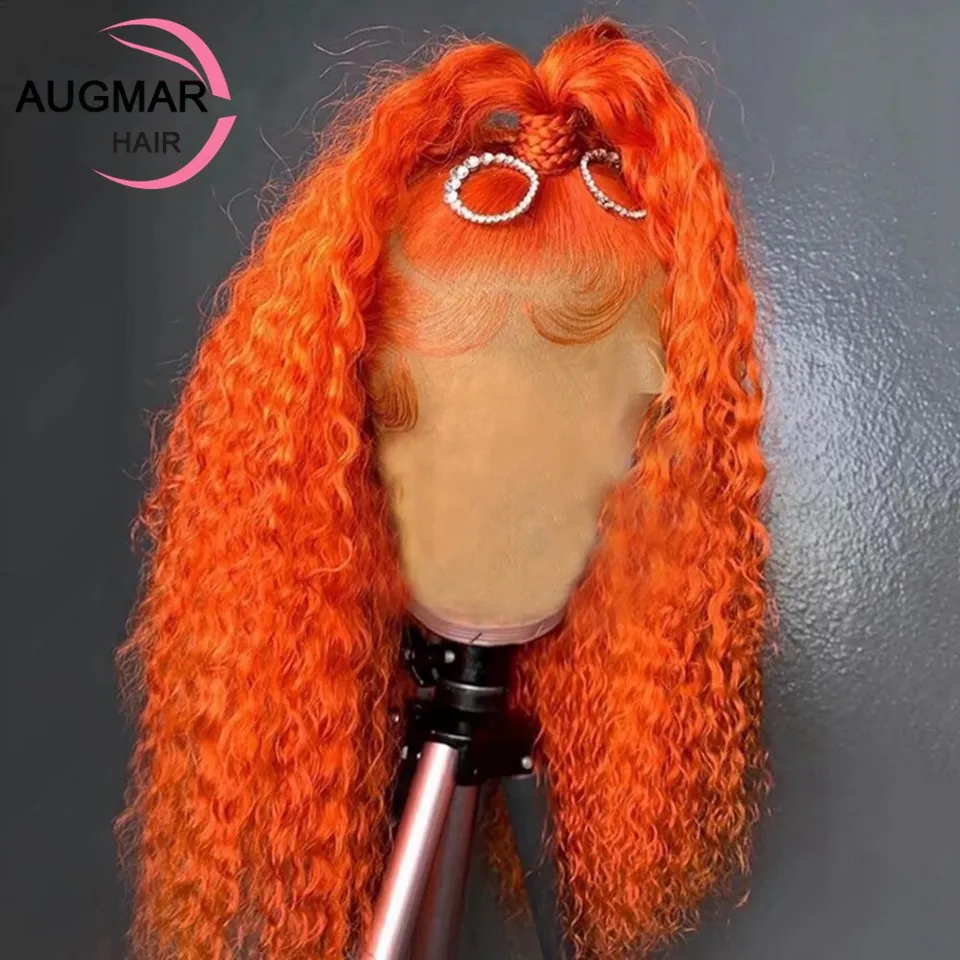 Mogolian Hair Blue Red Kinky Curly Lace Front Wig 180 Density HD Lace Frontal Wig Colored Transparent Orange /Grey Synthetic Lace Front Wigs Preplucked