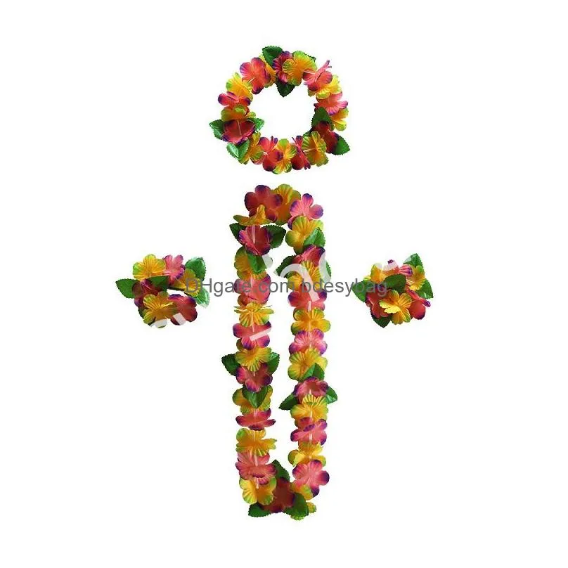 hawaiian artificial flowers garland necklaces leis dance garlands party favors celebrations supplies