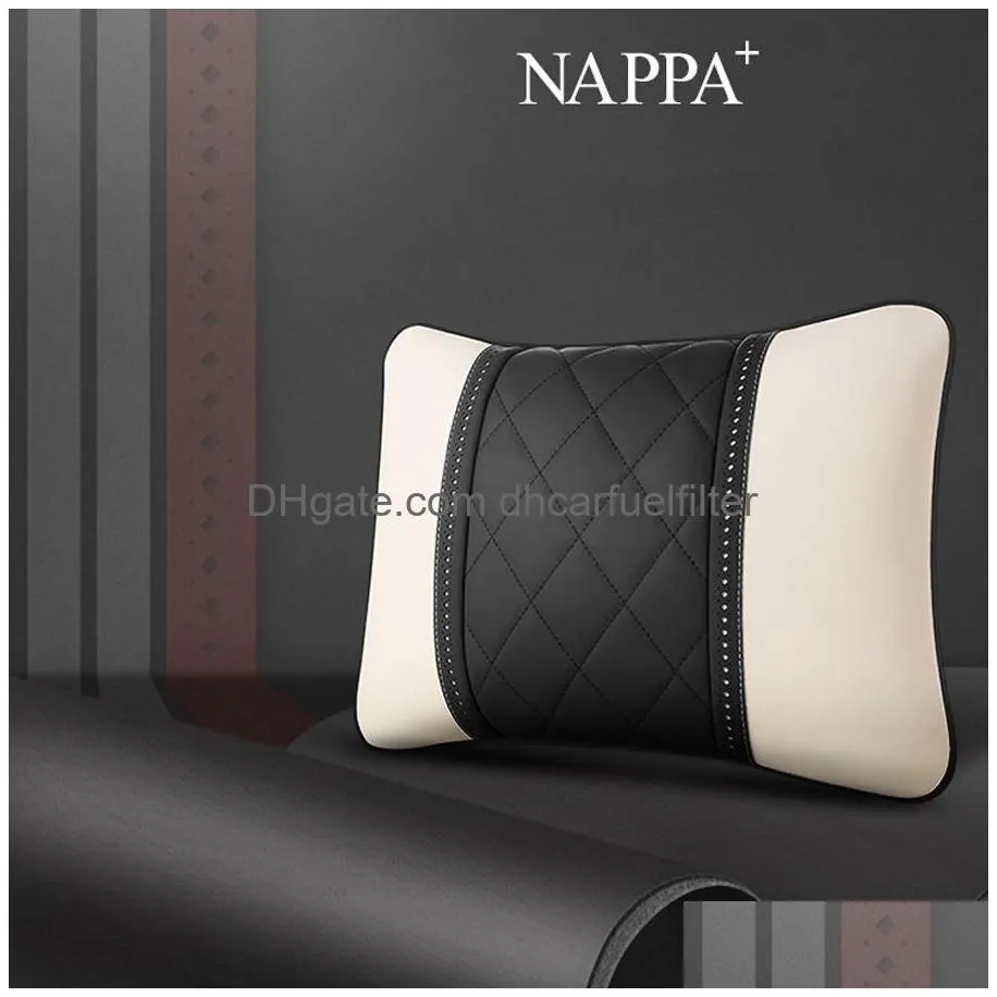 nappa leather headrest car pillow waist rest pillows seat back rest lumbar cushion neck travel relieve pain luxury automobile