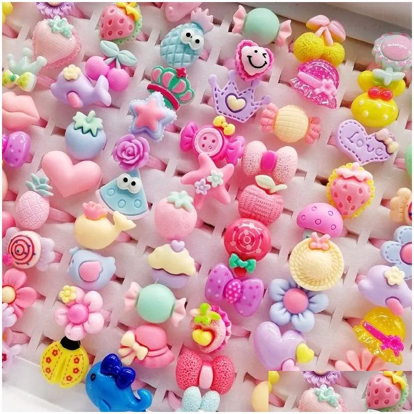 fashion 200pcs/lots mixed plastic children ring resin jewelry kids gift boys girls cartoon animal flowers fruit baby tangible benefits finger