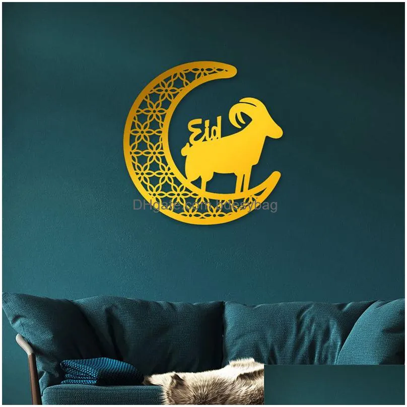 party supplies ramadan mirror stickers gold silver muslim islam eid mubarak festival home decoration