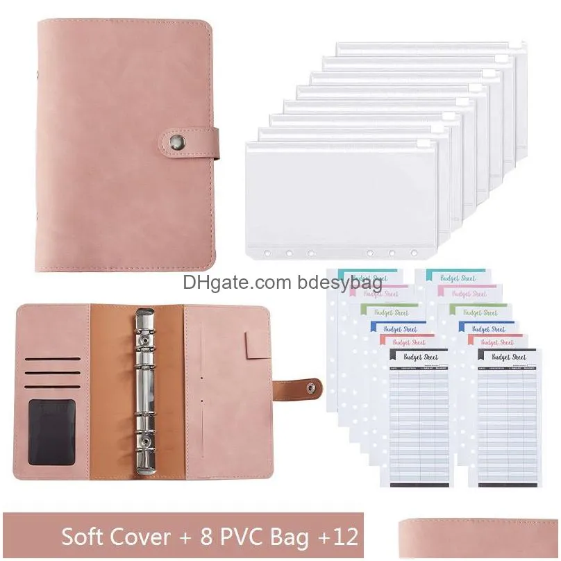 a6 notepads binder cover with 8pcs pvc binder pockets and 12pcs expense budget sheets for money receipts budgeting organizer