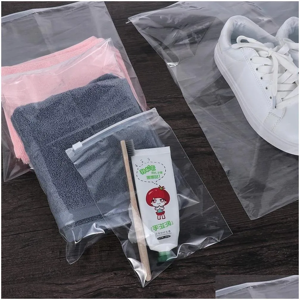 50pcs/lot clear zipper packaging bags clothing resealable poly plastic apparel merchandise zip bags for ship clothes shirt jeans