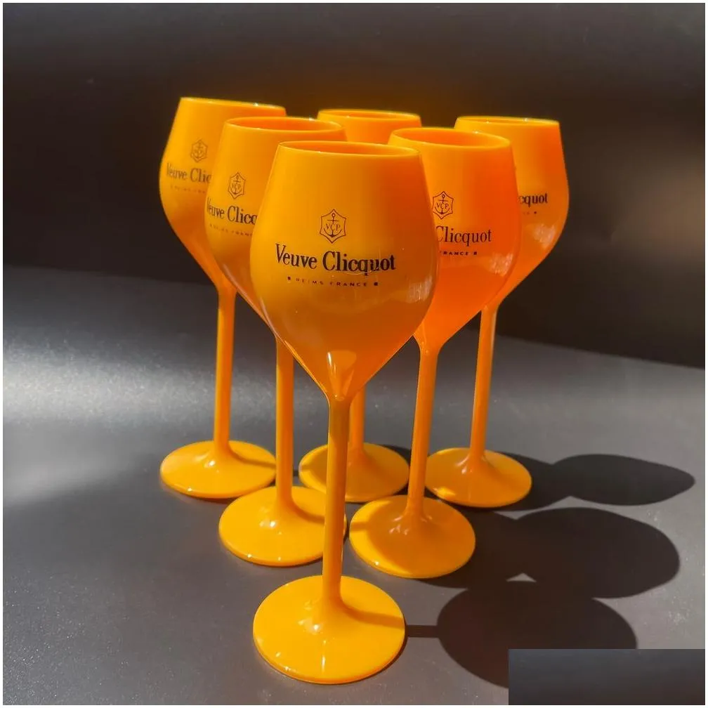 6pcs veuve wine glasses yellow label polycarbonate clicquot champagne flutes coupes wisky cups6361734