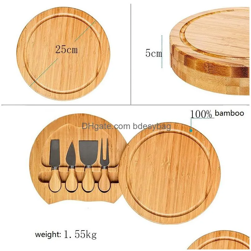 bamboo cheese board and knife set round charcuterie boards swivel meat platter holiday housewarming gift kitchen tools