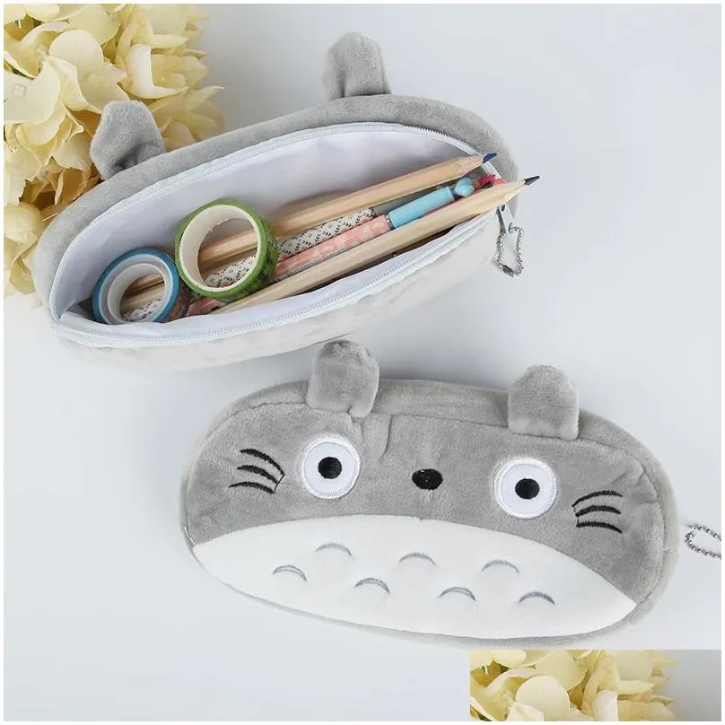 15 pcs lot cartoon totoro style plush zipper pencil bags cosmetic bag pouch writing supplies office school supplies257d