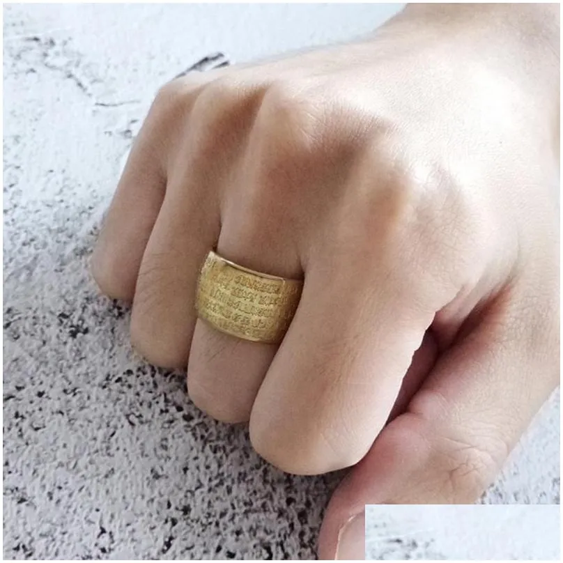 wedding rings vintage buddha rimbuu sutra spell rune faith ring buddhism wide steel for women men buddhist comfortable fit gifts