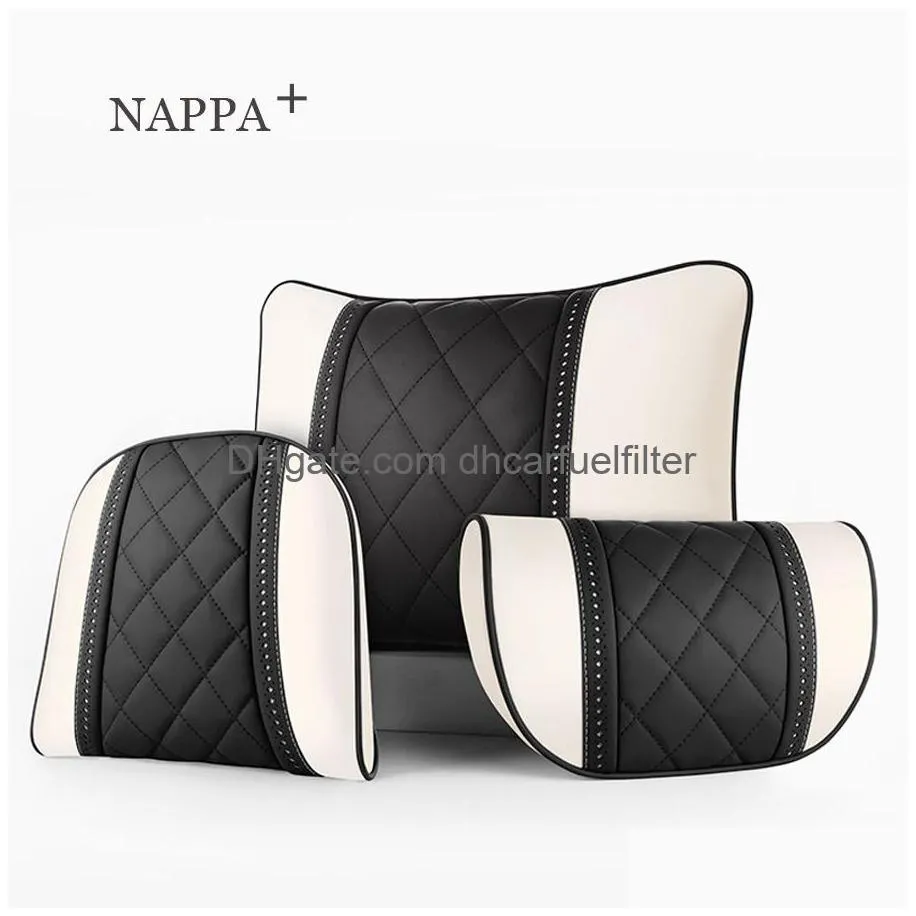 nappa leather headrest car pillow waist rest pillows seat back rest lumbar cushion neck travel relieve pain luxury automobile