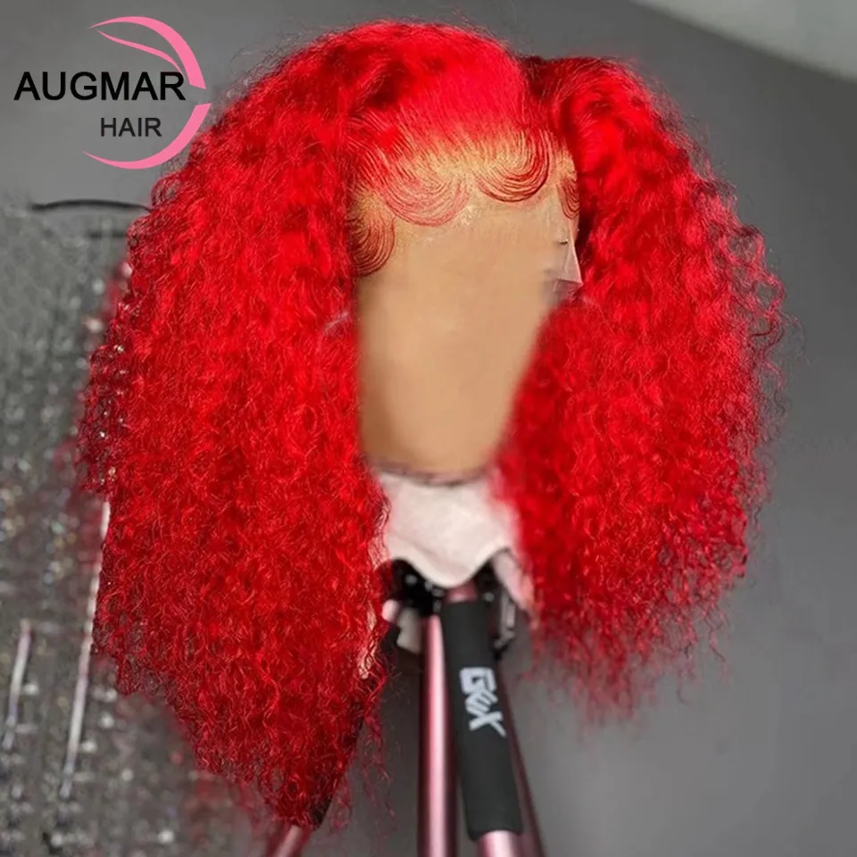 Mogolian Hair Blue Red Kinky Curly Lace Front Wig 180 Density HD Lace Frontal Wig Colored Transparent Orange /Grey Synthetic Lace Front Wigs Preplucked