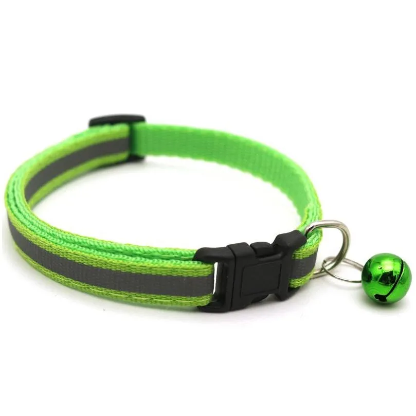 12 colors nylon reflective dog collar leashes for small dogs cat puppy necklace with bell pet supplies