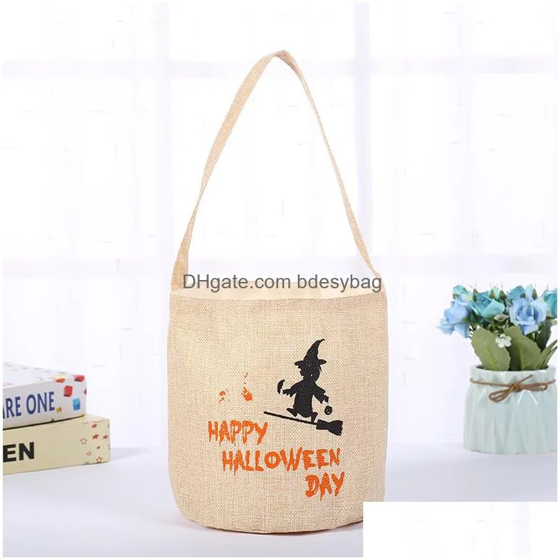 halloween candy bucket kids led night canvas candy gift bags halloween pumpkin ghost skull printed party candy storage bags
