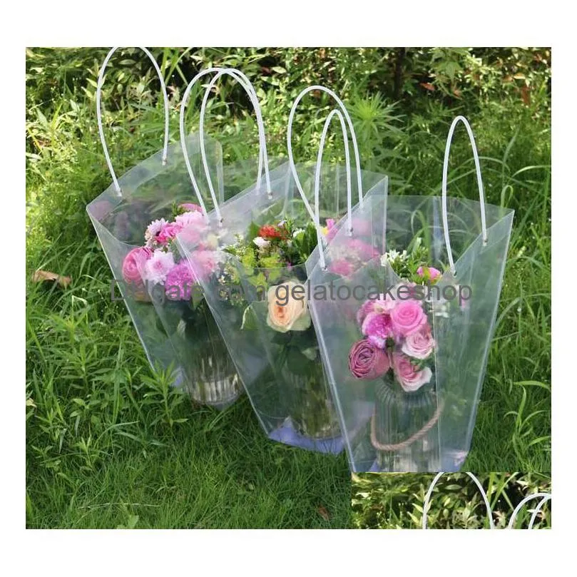 trapezoidal waterproof transparent gift bags plastic pvc flower shop packaging bag party holiday flowers bags