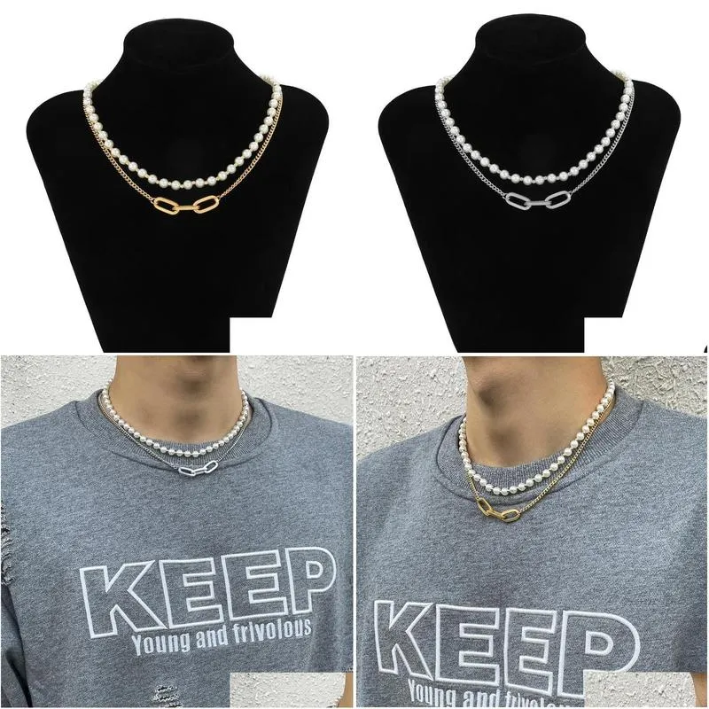 pendant necklaces retro creative layered imitation pearl necklace geometric design personality men and women same jewelry accessories gift