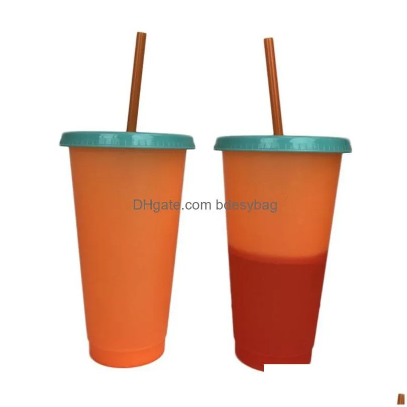 plastic magic cup temperature changed color mug cold water color changing coffee cup water bottles with straws set 24oz