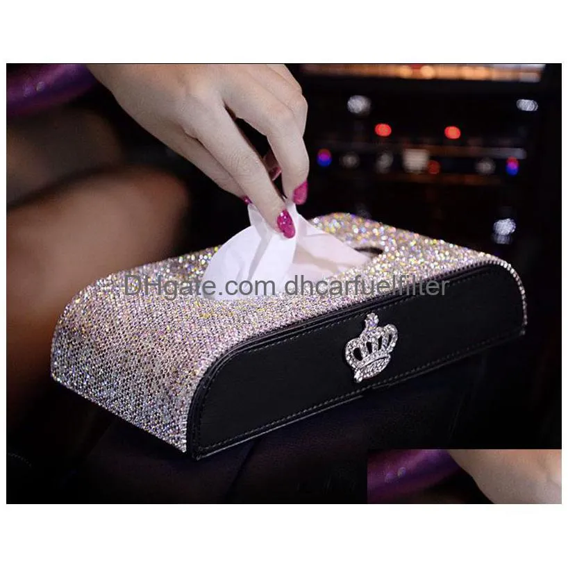 car tissue box blingbling rhinestones elegant girl style christmas gifts brand durable handcraft cars interior accessories