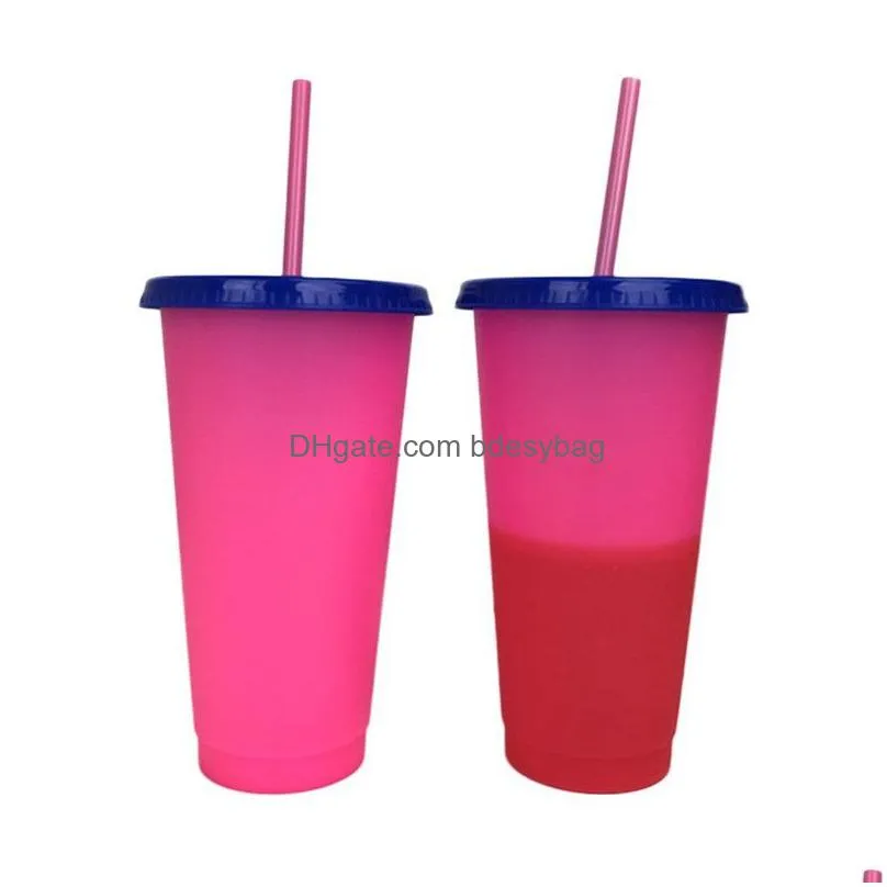 plastic magic cup temperature changed color mug cold water color changing coffee cup water bottles with straws set 24oz